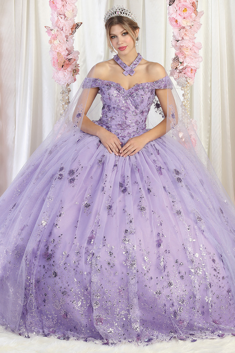 Off Shoulder Glitter Ballgown with Cape
